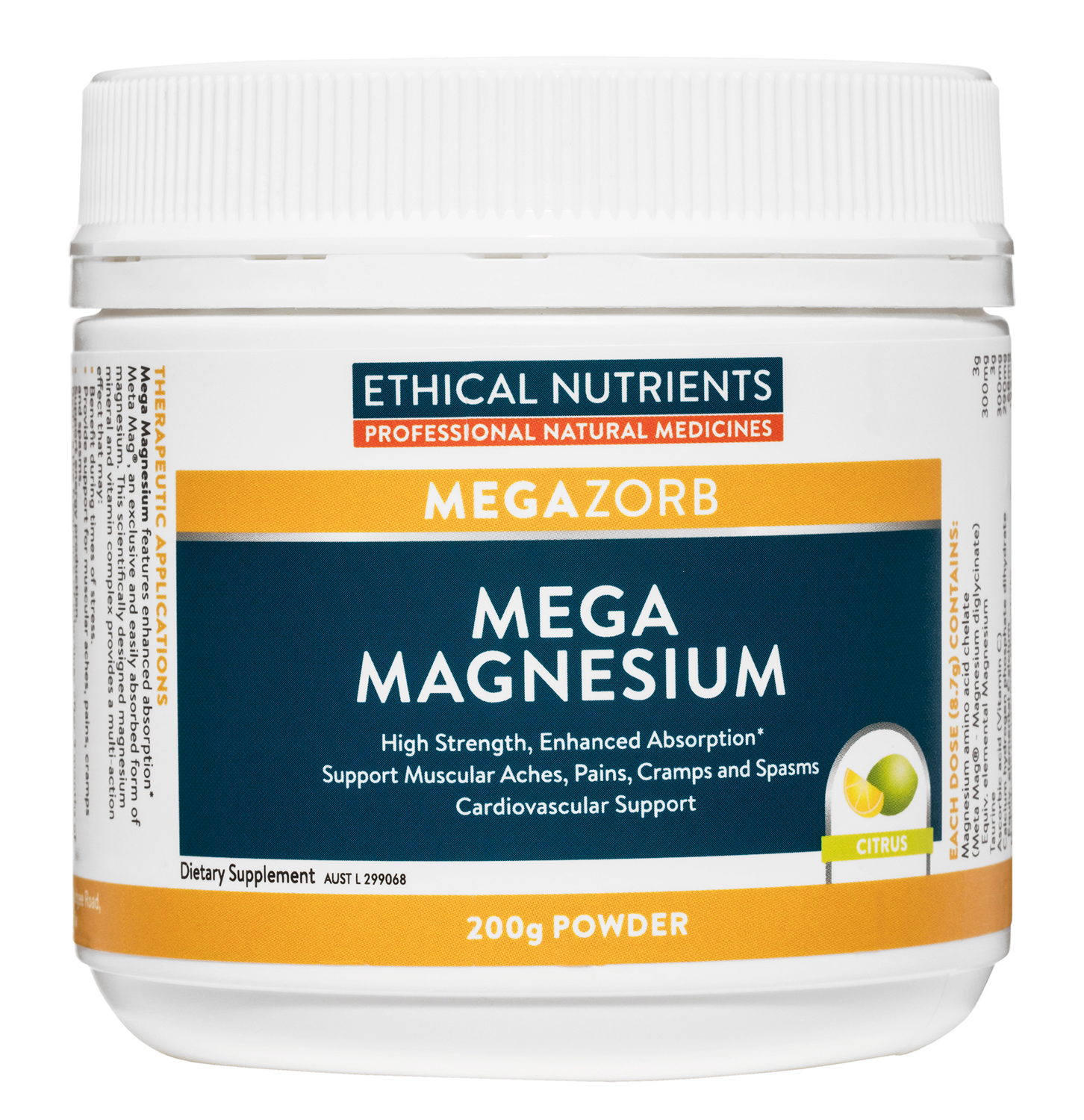 Ethical Nutrients Mega Magnesium Powder 200g Citrus Flavour