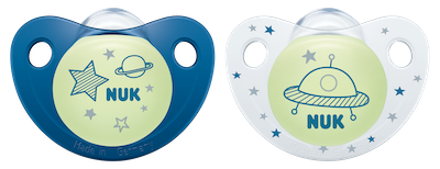NUK Glow in Dark Silicon Soothers Sz1 2pk