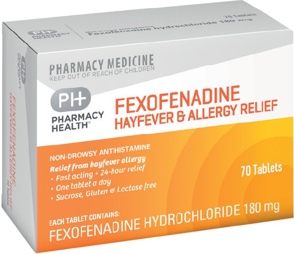 Pharmacy Health Fexofenadine 180mg Allergy 30 Tabs